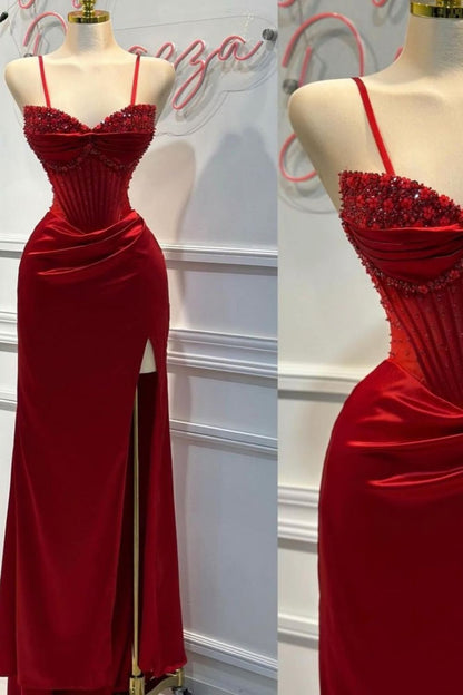 Blush Pink Strapless Beaded Corset Satin Mermaid Prom Dress
