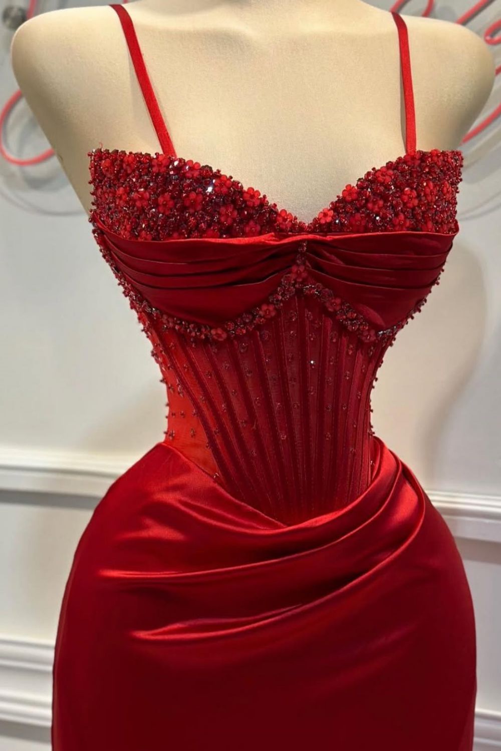 Blush Pink Strapless Beaded Corset Satin Mermaid Prom Dress