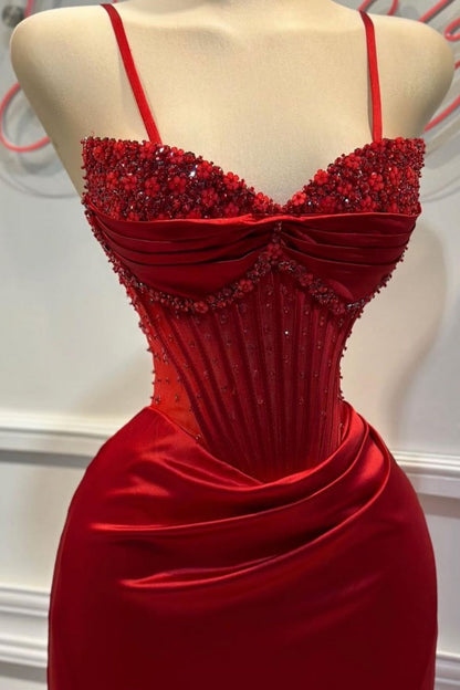 Blush Pink Strapless Beaded Corset Satin Mermaid Prom Dress