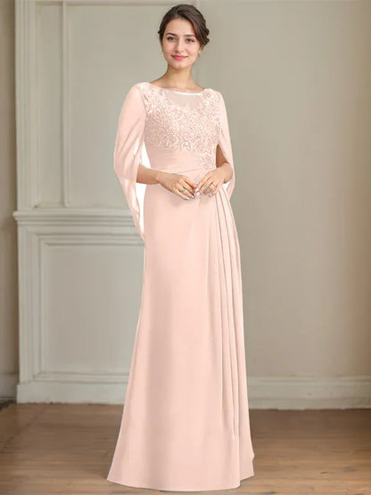 A-Line Scoop Floor-Length Mother of the Bride Dress