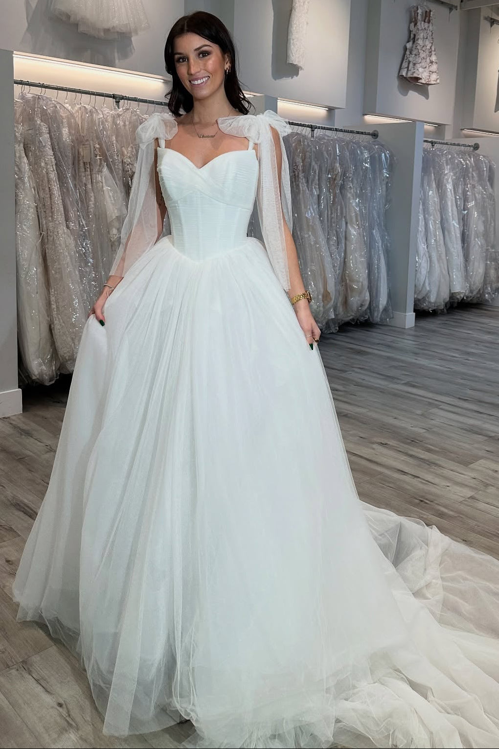 Bow Tie Ivory A-Line Tulle Wedding Dress