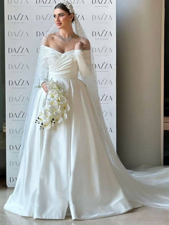 Ball Gown Off Shoulder Chapel Train Wedding Dress