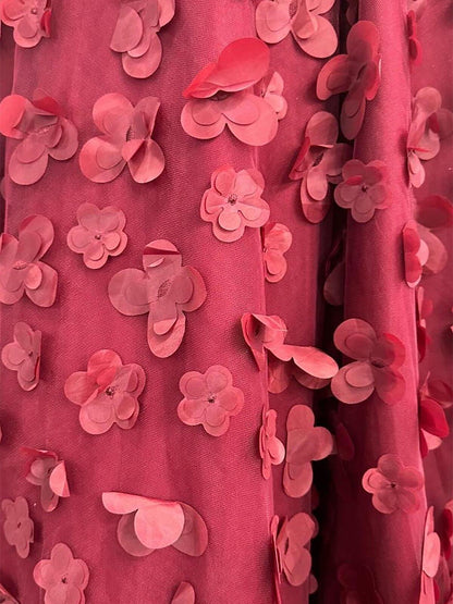 Burgundy 3D Floral Appliqué Corset Prom Dress with Slit