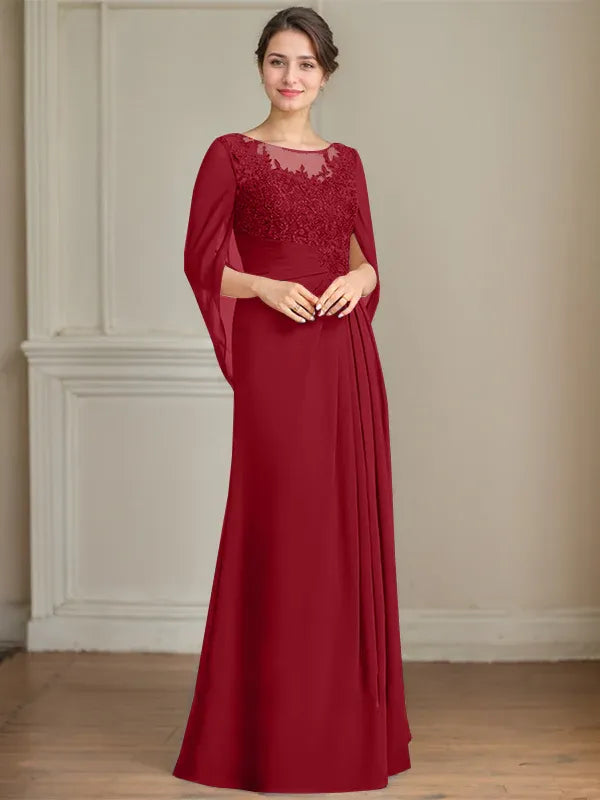 A-Line Scoop Floor-Length Mother of the Bride Dress