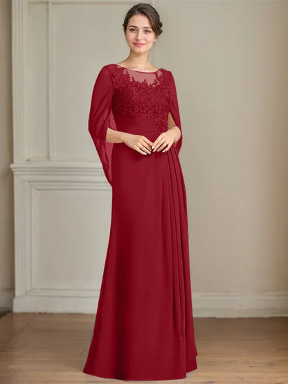 A-Line Scoop Floor-Length Mother of the Bride Dress