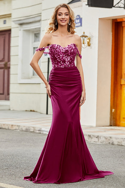 Off Shoulder Mermaid Prom Dress Ruched Long Evening Dress