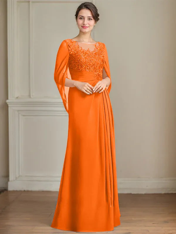 A-Line Scoop Floor-Length Mother of the Bride Dress