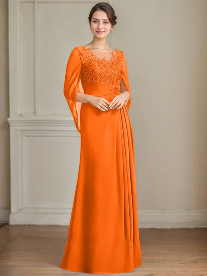 A-Line Scoop Floor-Length Mother of the Bride Dress