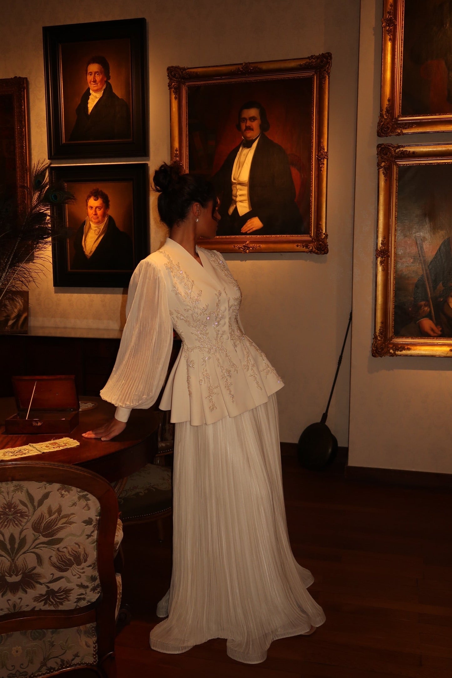 The Maxime Suit Ivory Long Sleeves Evening Dress