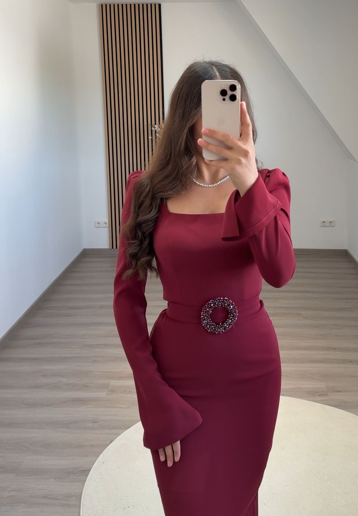 A-Line Long Sleeves Square Evening Dress