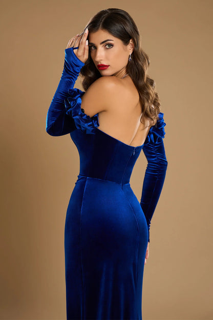 Column Strapless Sleeveless Evening Dresses with Ruffles
