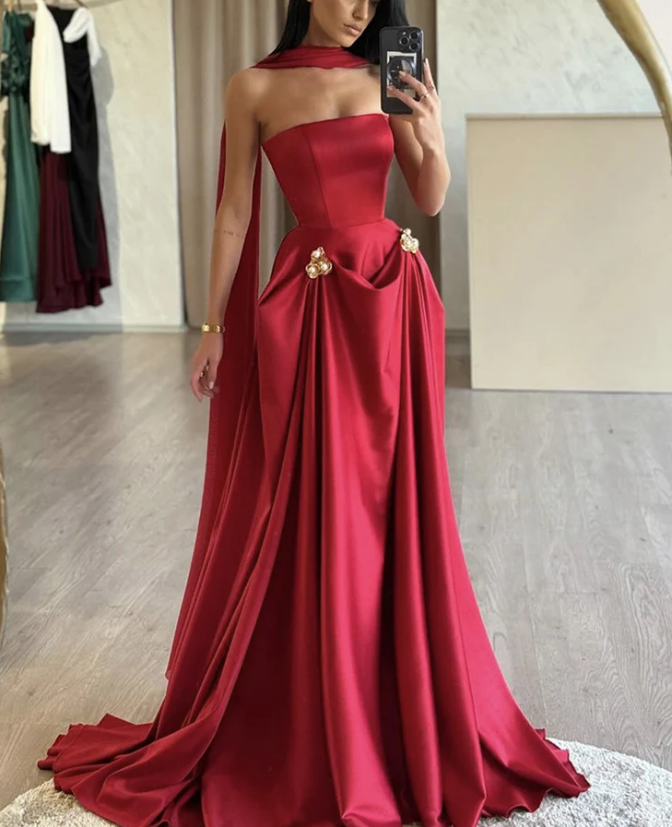 Charming A-Line Satin Burgundy Long Prom Dress