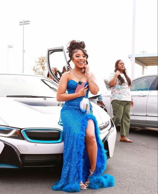 Sweetheart Strapless Mermaid Slit Prom Dress Slit Party Dress for Black Girl