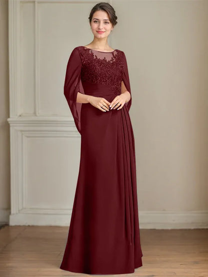 A-Line Scoop Floor-Length Mother of the Bride Dress