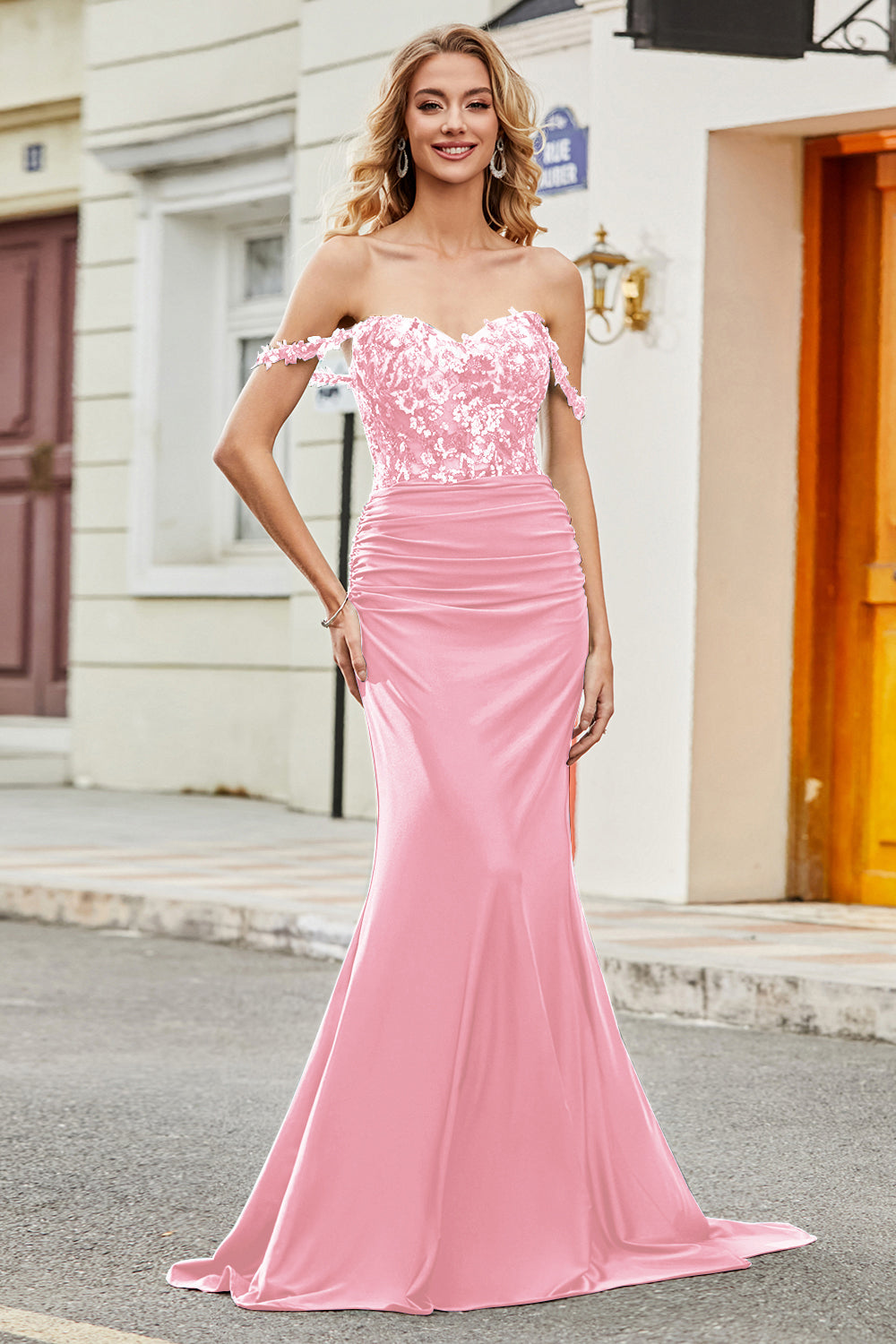 Off Shoulder Mermaid Prom Dress Ruched Long Evening Dress