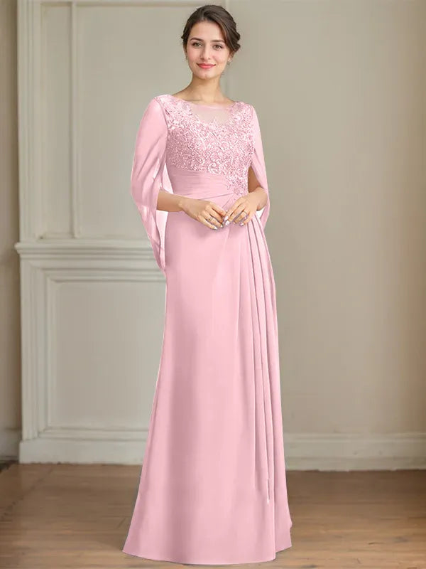 A-Line Scoop Floor-Length Mother of the Bride Dress
