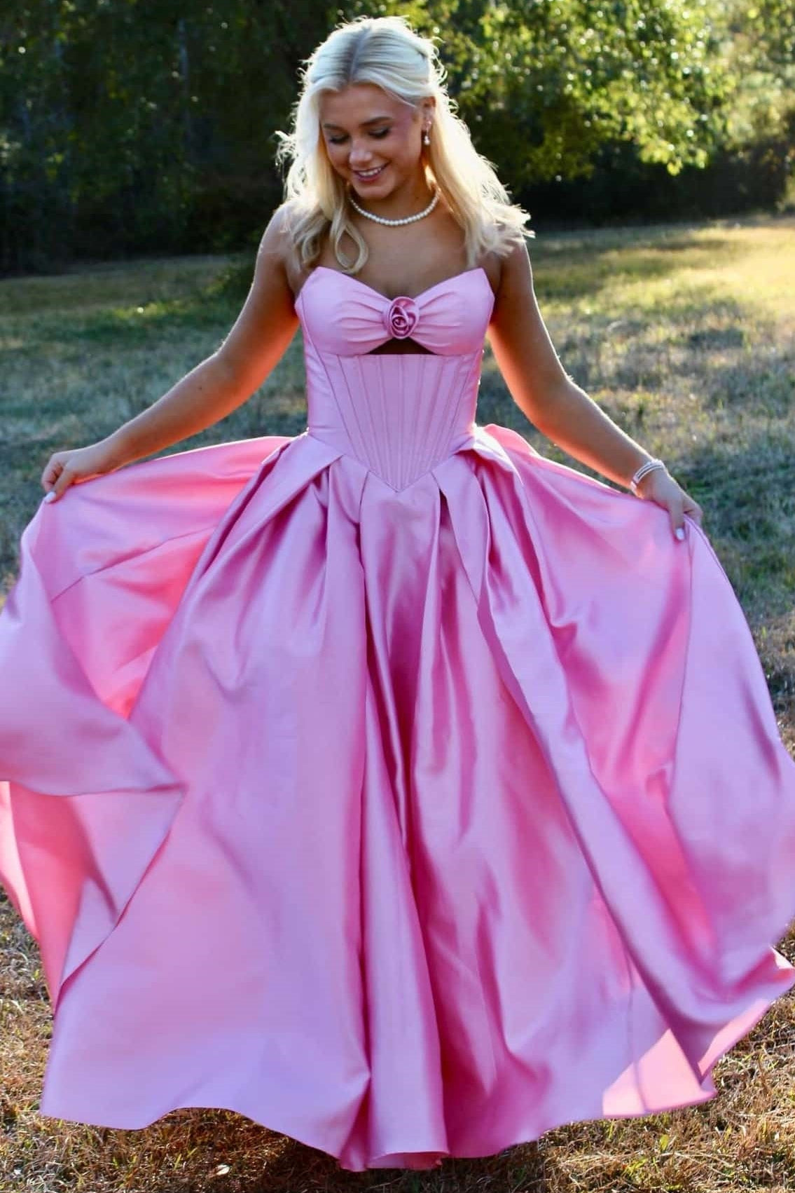 Casual Satin A-Line Strapless Empire Party Prom Dress