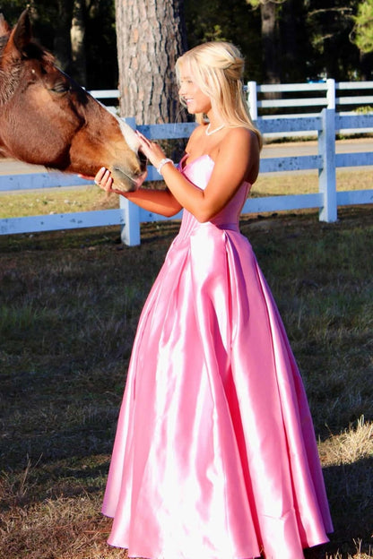 Casual Satin A-Line Strapless Empire Party Prom Dress