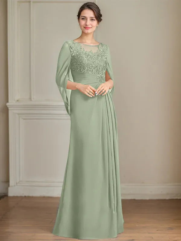 A-Line Scoop Floor-Length Mother of the Bride Dress