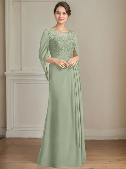 A-Line Scoop Floor-Length Mother of the Bride Dress