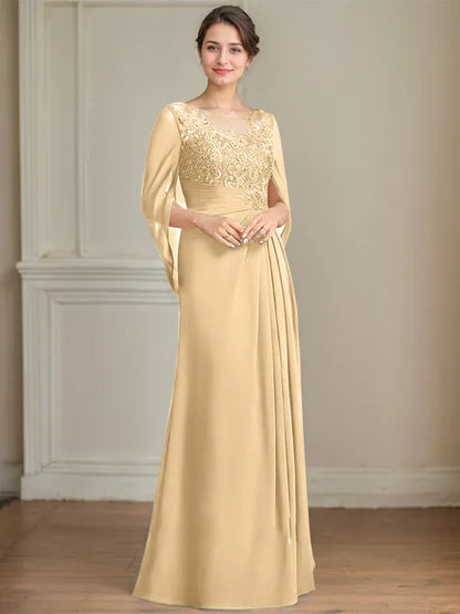 A-Line Scoop Floor-Length Mother of the Bride Dress