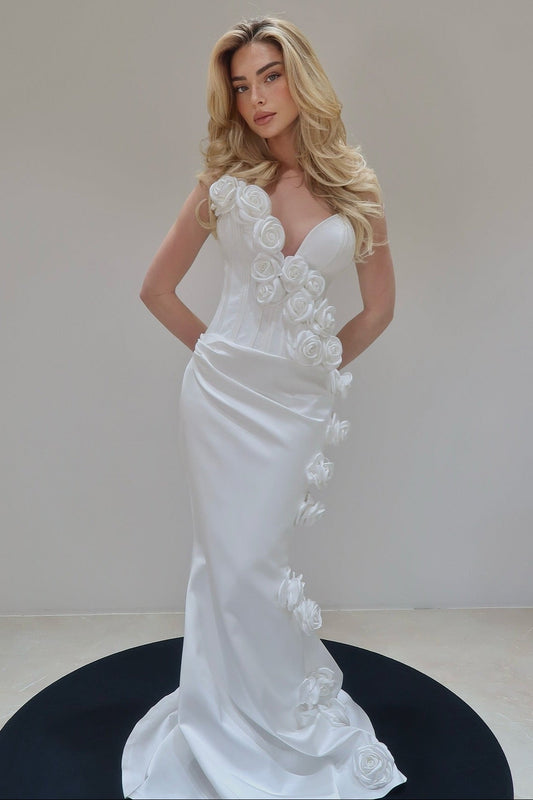 Charming White Mermaid Sweetheart Sleeveless Long Satin Wedding Dress