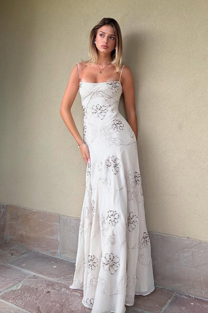 Beautiful A Line Spaghetti Straps White Long Party Dress with Criss