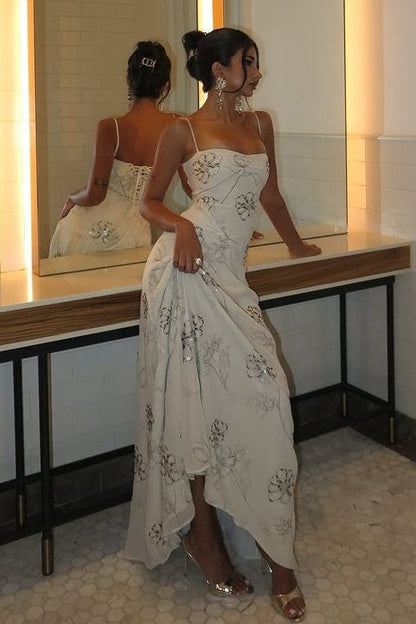 Beautiful A Line Spaghetti Straps White Long Party Dress with Criss