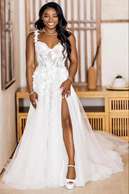 Charming A Line Sweetheart Tulle Long Wedding Dress