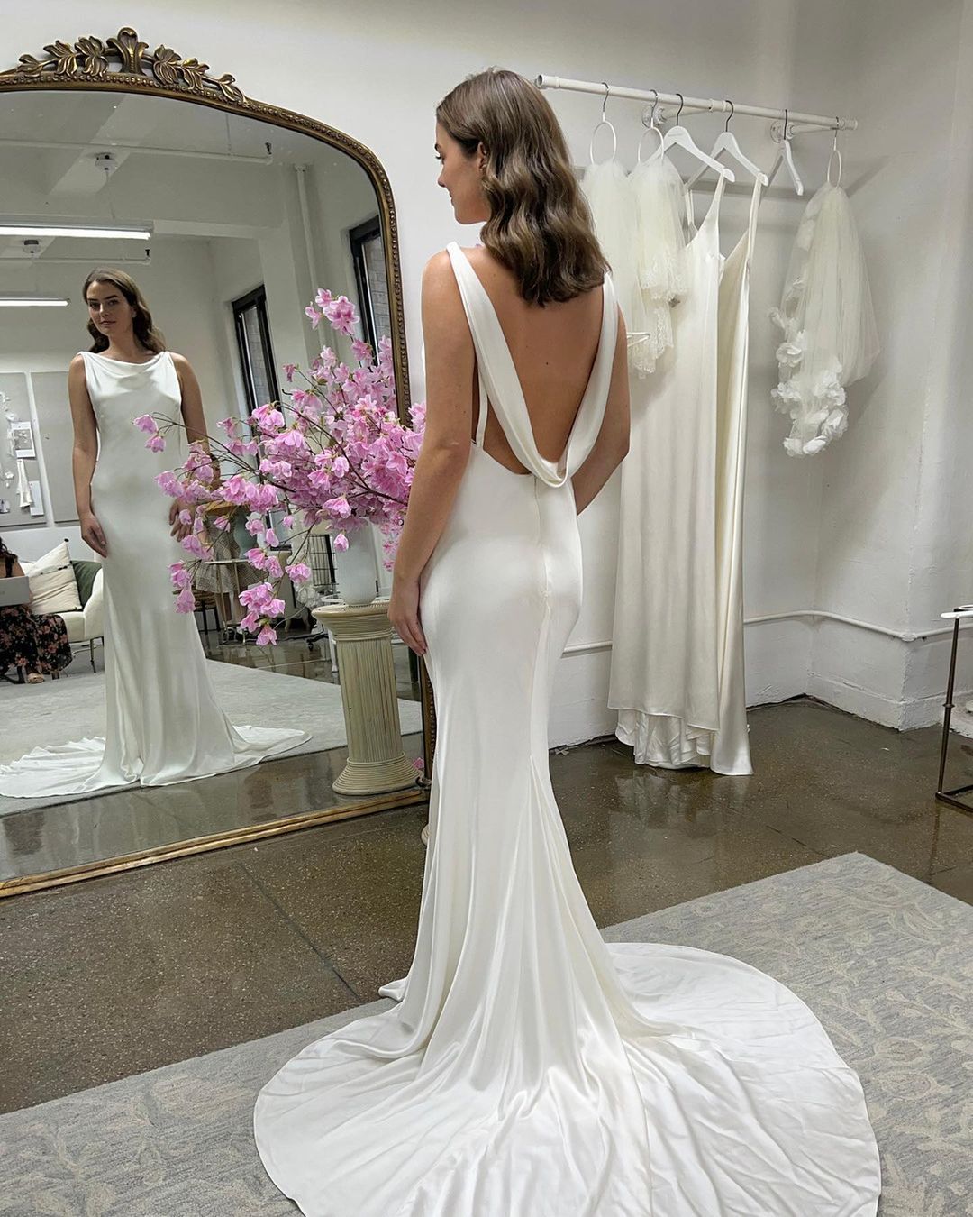 Charming Mermaid Cowl Neck Silk Satin Long Wedding Dress