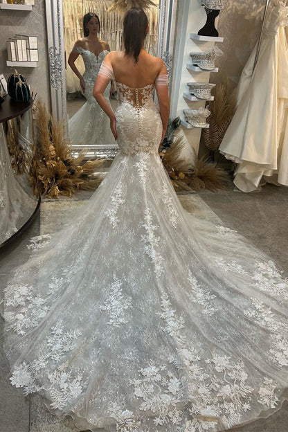 Chic Wedding Dress Off The Shoulder Lace Mermaid Appliques Bridal Dress