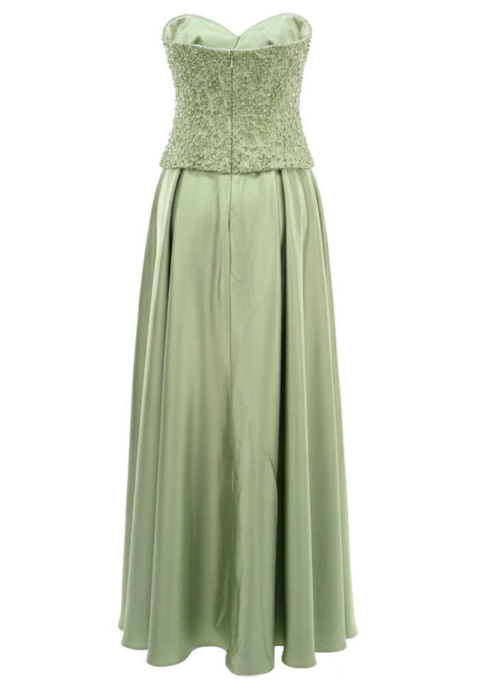 Chic Green Satin Off-Shoulder Lace-Up Back Formal Evening Dress