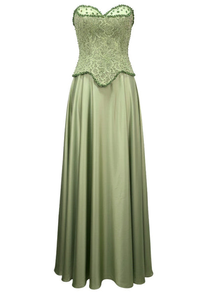 Chic Green Satin Off-Shoulder Lace-Up Back Formal Evening Dress