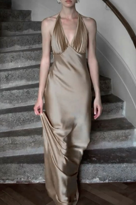 Chic Mermaid Deep V Neck Orange Long Prom Dress with Ruched