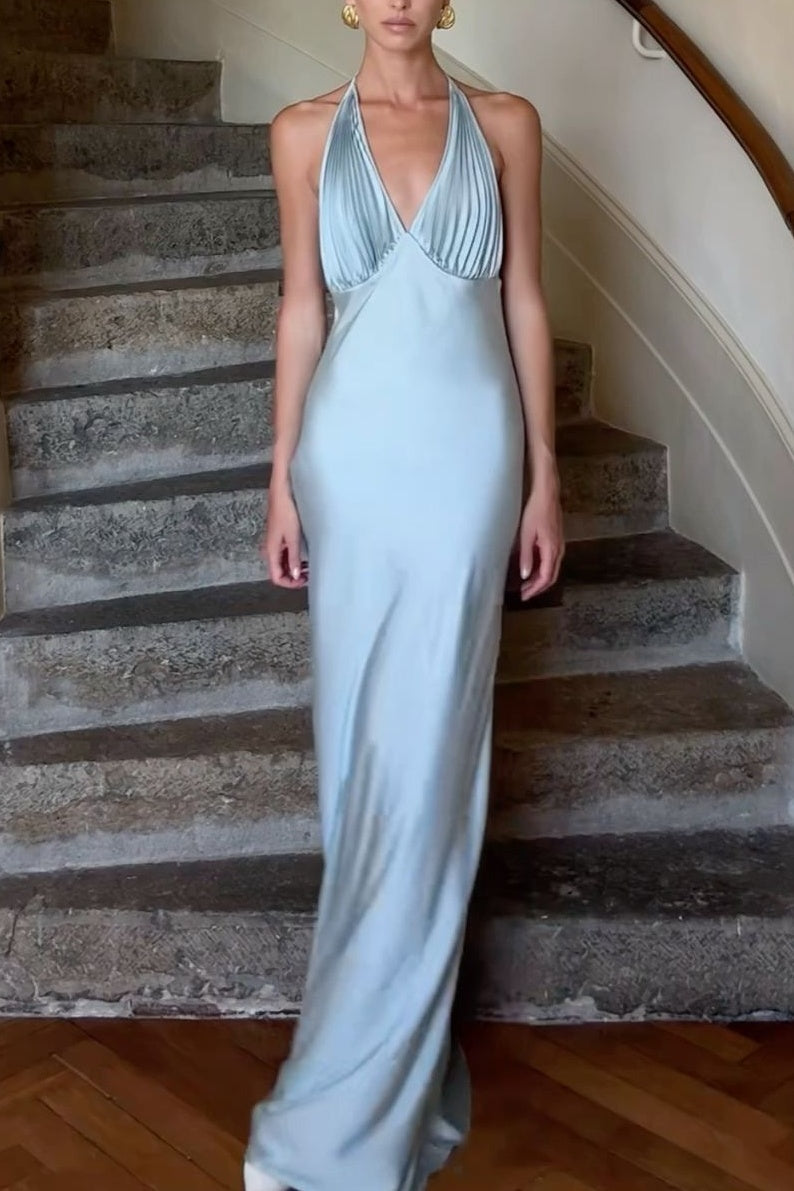 Chic Mermaid Deep V Neck Orange Long Prom Dress with Ruched