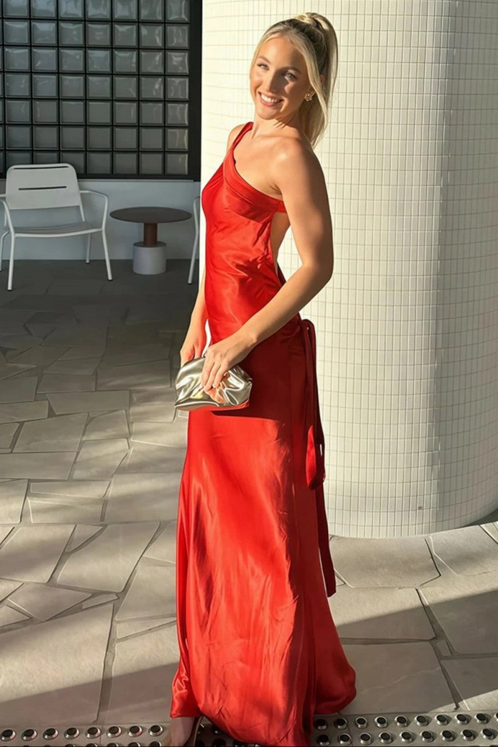 Chic Mermaid One Shoulder Red Long Prom Dress