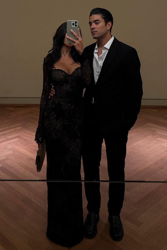 Chic Mermaid Sweetheart Black Lace Long Prom Dress