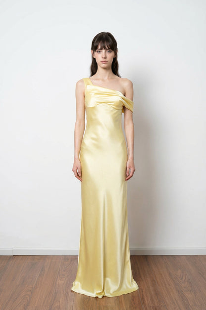 Chic One Shoulder Satin Sheath Simple Prom Dress Formal Dress