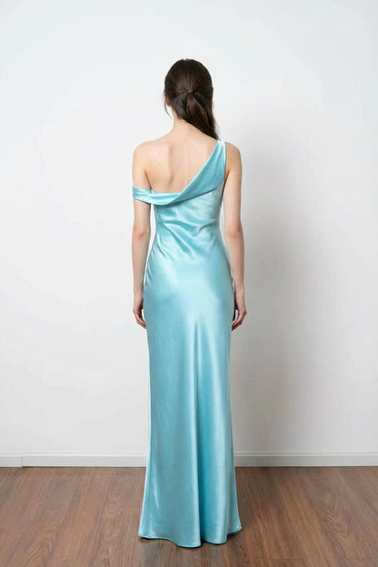 Chic One Shoulder Satin Sheath Simple Prom Dress Formal Dress