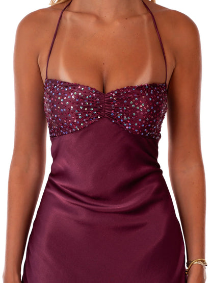 Chic Sheath Spaghetti Straps Purple Long Prom Dress with Sequins