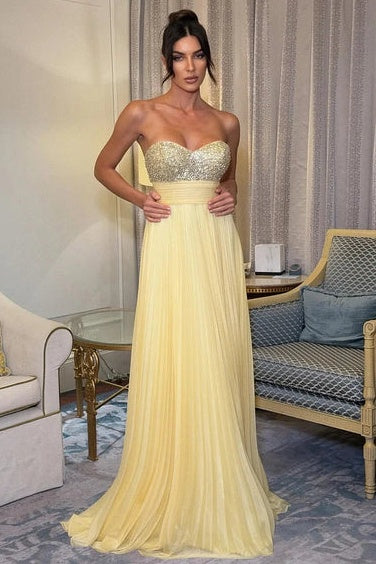 Chiffon A-Line Sweetheart Strapless Pleated Party Prom Dress
