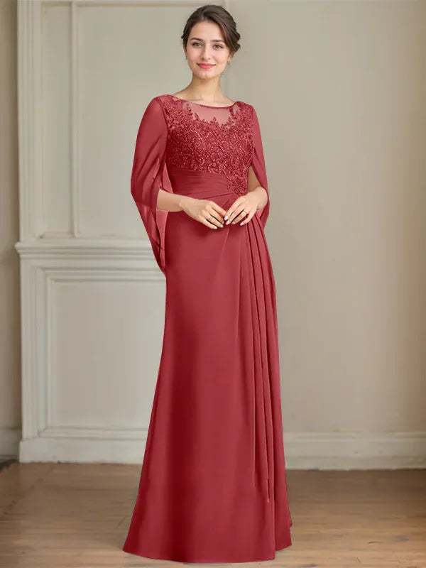 A-Line Scoop Floor-Length Mother of the Bride Dress