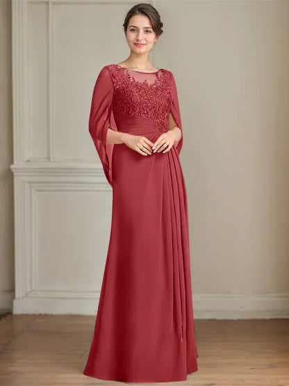 A-Line Scoop Floor-Length Mother of the Bride Dress