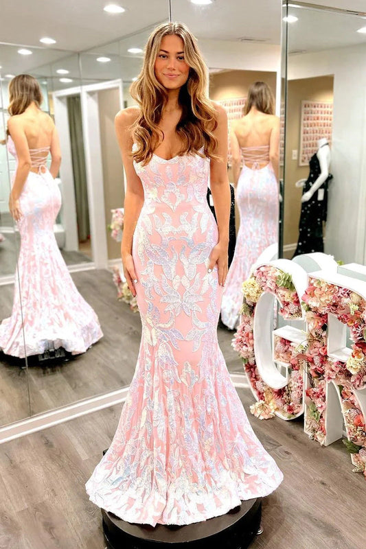 Cute Mermaid Strapless Blush Pink Long Prom Dress