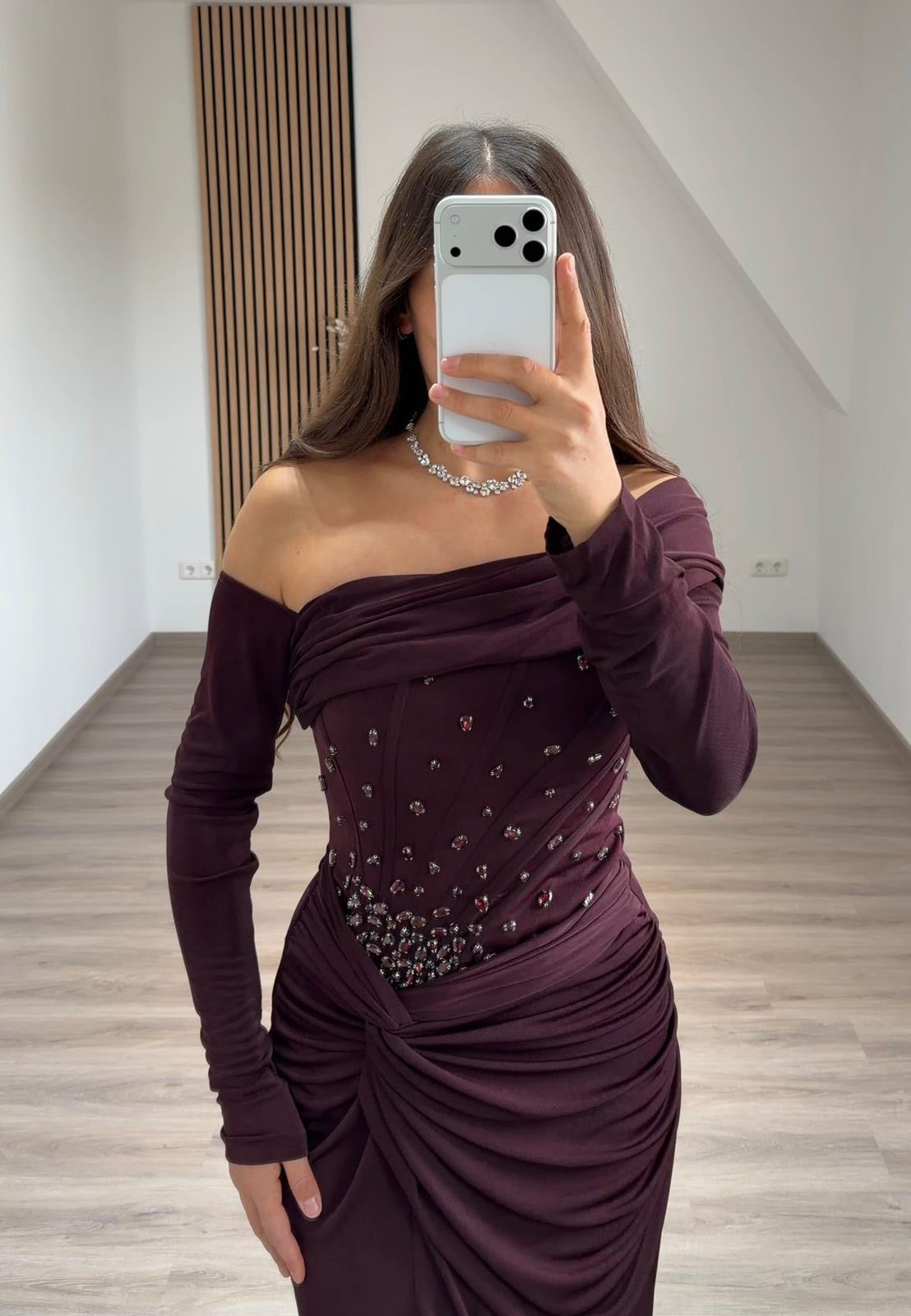 A-Line Spaghetti Straps Scoop Beads Ruched Evening Dress