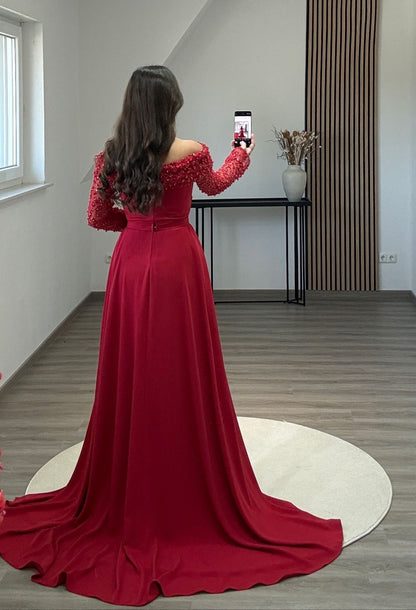 Long Sleeves Off-Shoulder Ruched Evening Dress