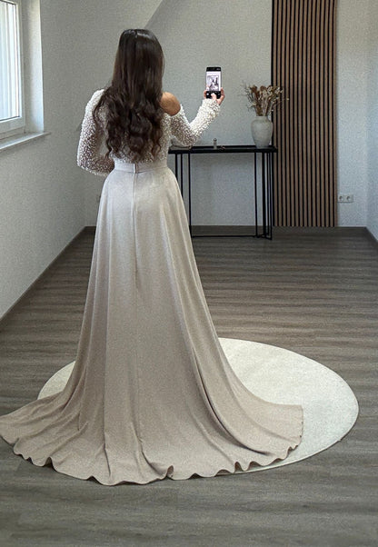 Long Sleeves Slit Ruched Evening Dress