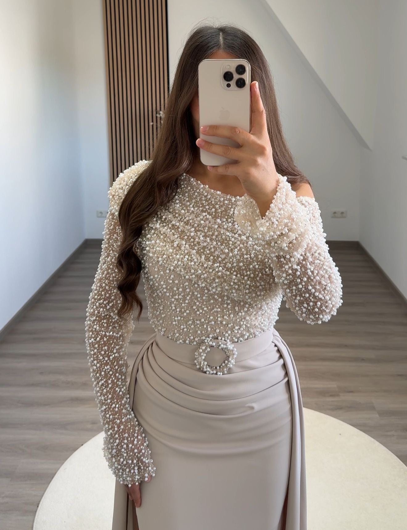 Long Sleeves Slit Ruched Evening Dress