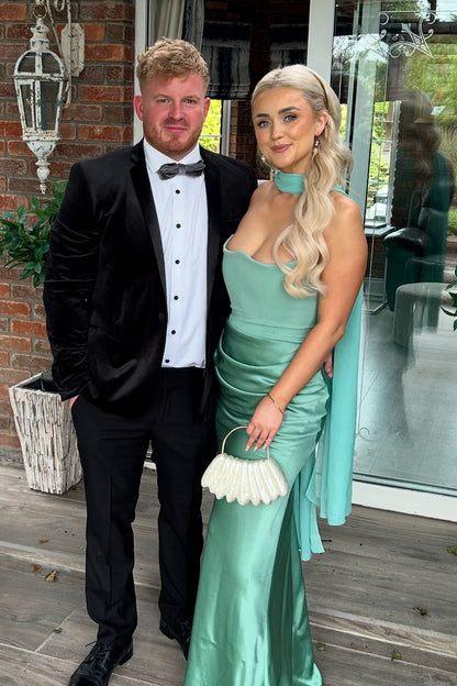 Cyan Strapless Side Slit Long Dress