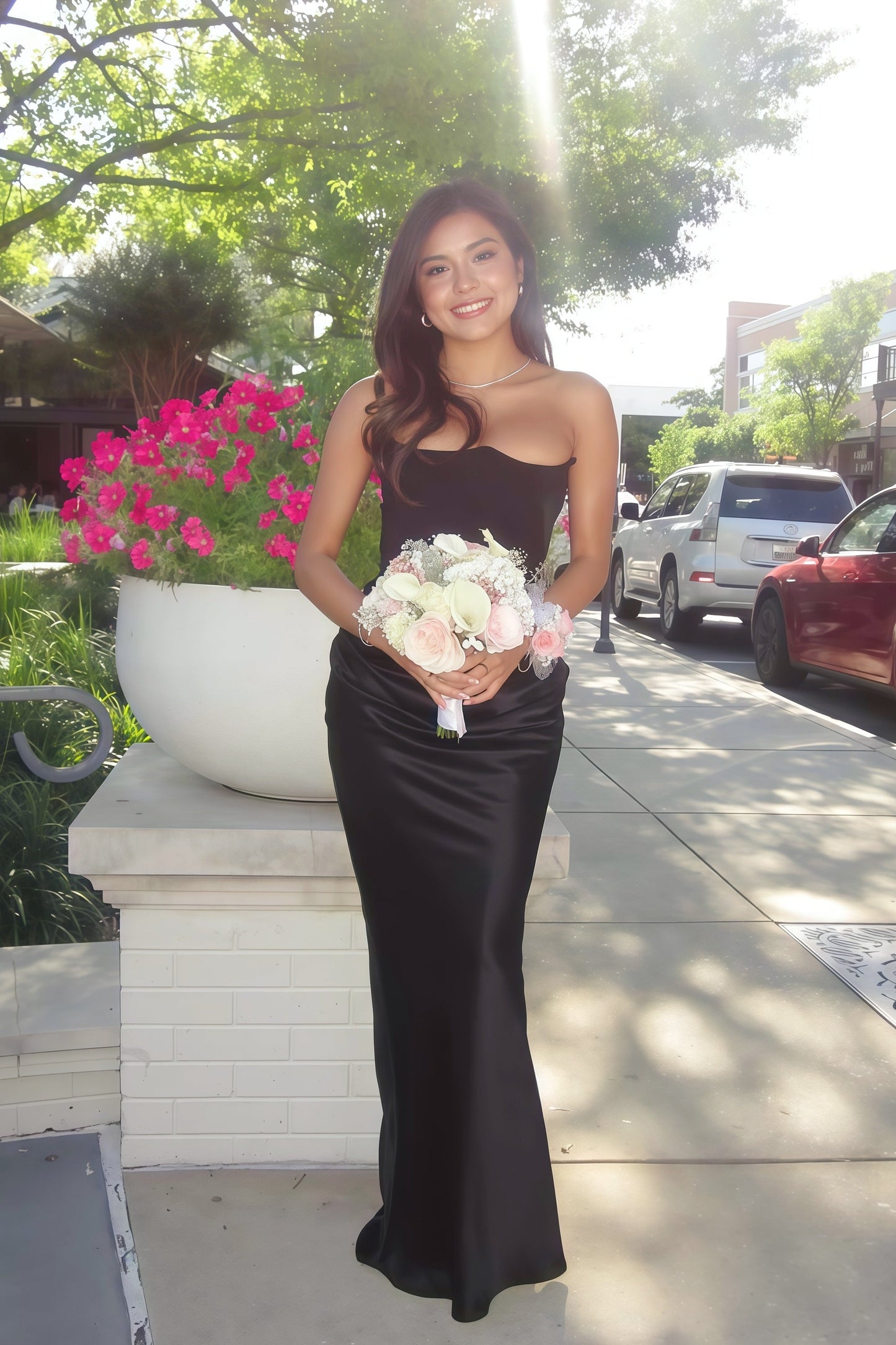 Cyan Strapless Side Slit Long Dress